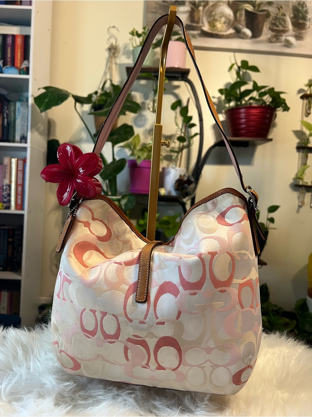Coach Pink and Cream Signature Jacquard Shoulder Bag - Picture 2 of 4
